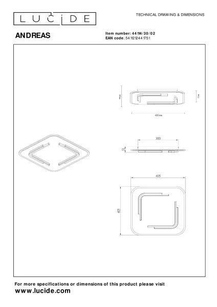 Lucide ANDREAS - Plafonnière - LED - 1x30W 2700K - Mat Goud / Messing - technisch